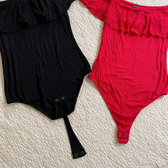 Express Women’s Off-The-Shoulder Black & Red Bodysuit Bundle - Picture 5 of 6